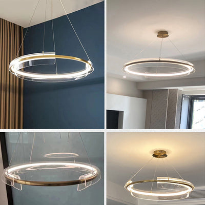 Zeitgenössischer nordischer Kreis-Rundrohr-Aluminium-Acryl-LED-Kronleuchter für Wohnzimmer 
