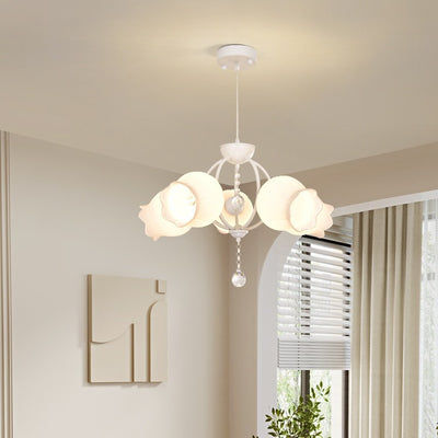 Moderner Art Deco Kristallglas Blumenschirm 3/5-flammiger Kronleuchter für Wohnzimmer 