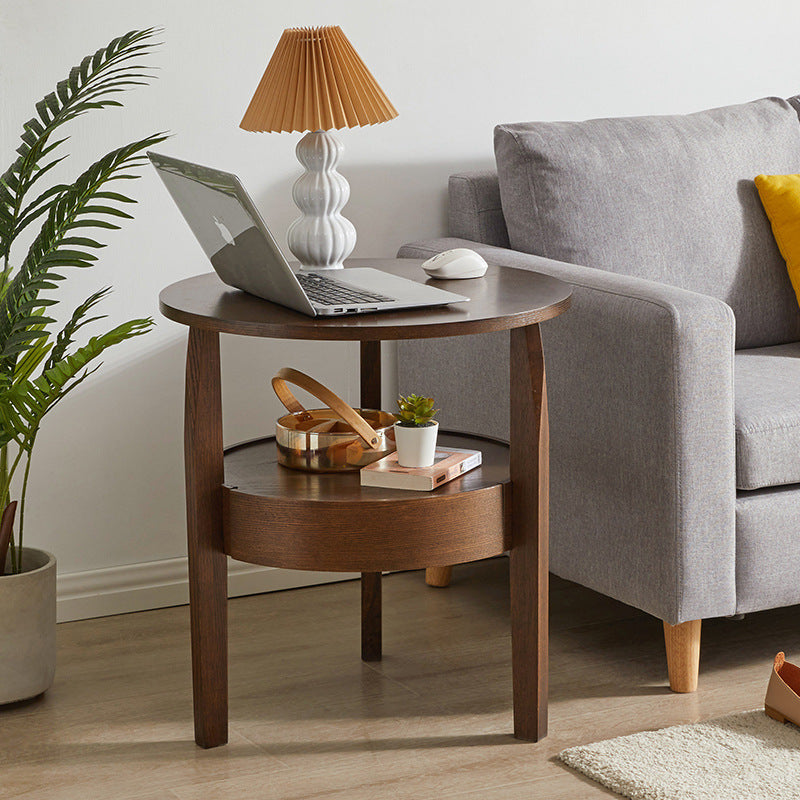 Zeitgenössischer Retro-Antiker Eichenholztisch mit Rundem Ende, 2-stufige Schublade für Wohnzimmer 