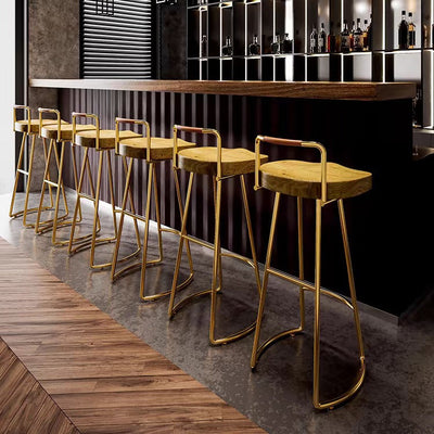 Tabouret de bar carré moderne minimaliste en fer et bois avec dossier bas pour salle à manger 