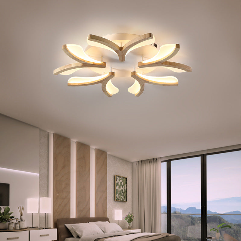Zeitgenössische skandinavische Zweig Blume Holz Eisen Acryl LED Semi-Flush Mount Deckenleuchte für Wohnzimmer 