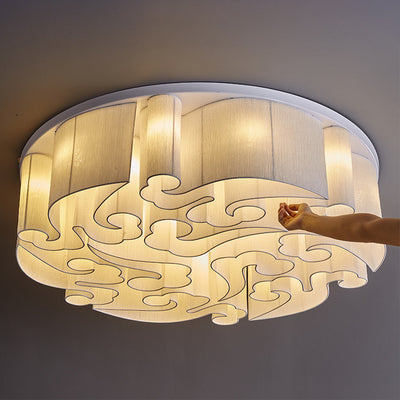 Traditionelle chinesische Eisen Stoff Runde Wolke 5/6/7/9/12/13 Licht Unterputz Deckenleuchte für Schlafzimmer 