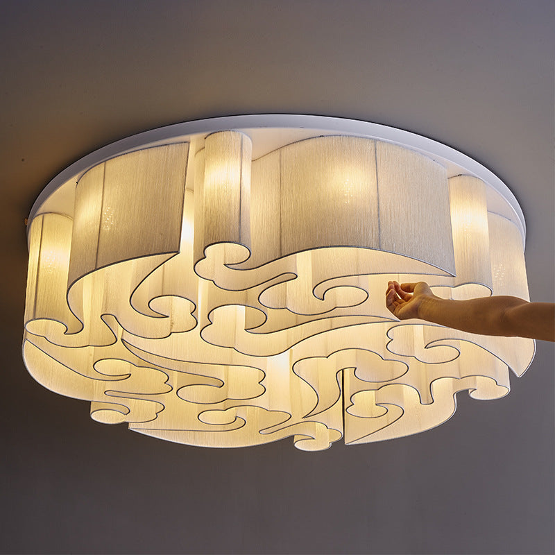 Traditionelle chinesische Eisen Stoff Runde Wolke 5/6/7/9/12/13 Licht Unterputz Deckenleuchte für Schlafzimmer 