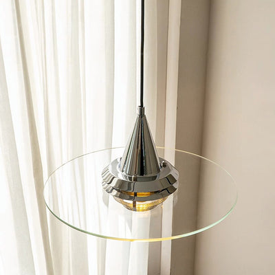 Zeitgenössische nordische runde fliegende Untertasse Kegel Hardware Glas 1-Licht Pendelleuchte für Wohnzimmer 