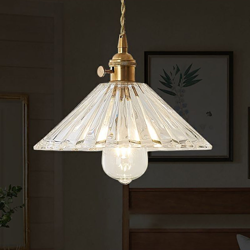 Suspension Luminaire en Laiton et Verre Vintage Traditionnel à 1 Lumière pour Salon 