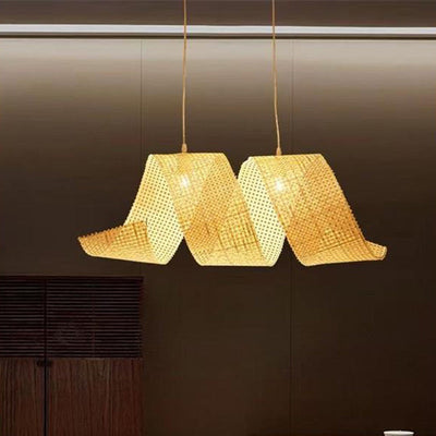 Traditioneller japanischer Kronleuchter in Form eines Bambuswebbands mit 2/3 Lichtern für das Esszimmer 