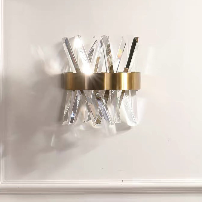 Modern Luxury Half Cylinder Stainless Steel Crystal 2-Light Wall Sconce Lamp For Bedroom