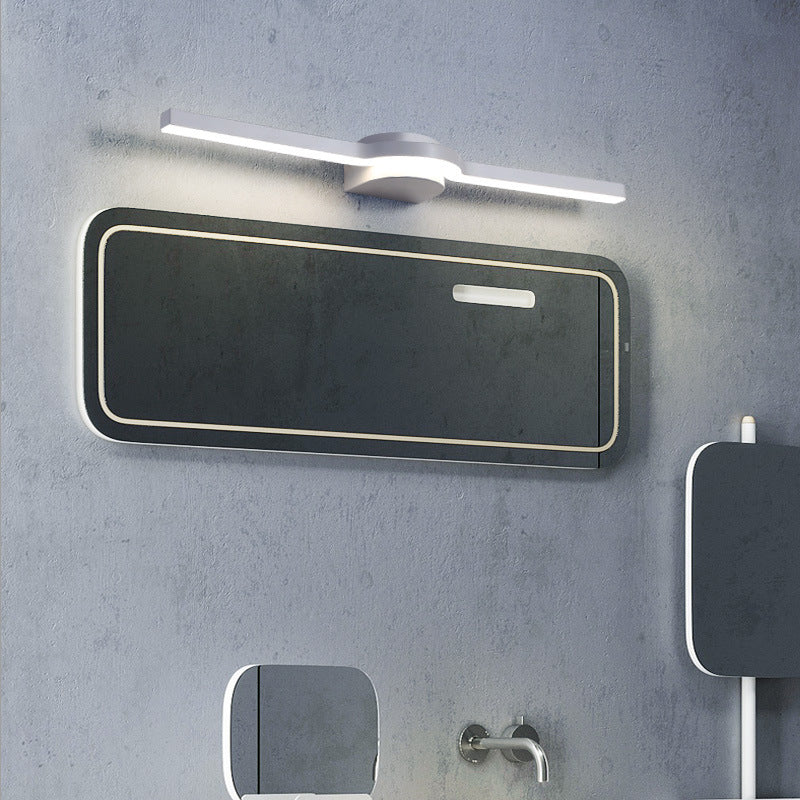 Lumière de vanité LED moderne minimaliste rectangulaire longue avec base demi-ronde en fer, aluminium et acrylique pour miroir mural de salle de bain 