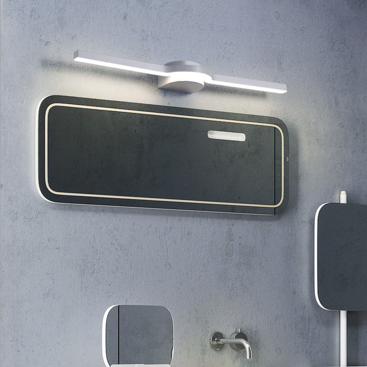 Lumière de vanité LED moderne minimaliste rectangulaire longue avec base demi-ronde en fer, aluminium et acrylique pour miroir mural de salle de bain 