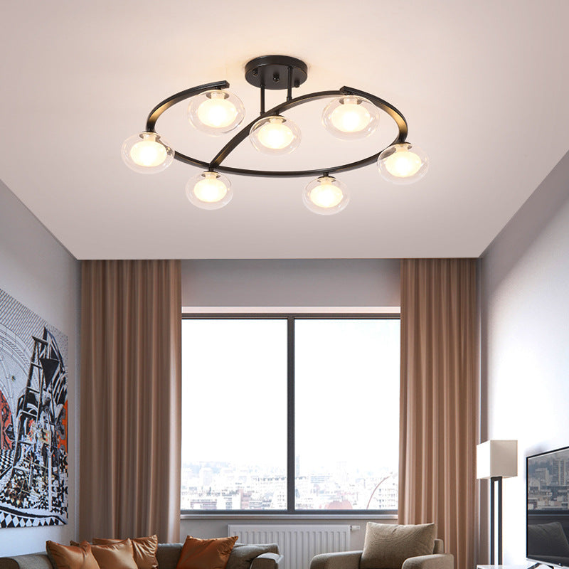 Zeitgenössischer Luxus-Hardware-Rahmen Glaskugelschirm 7-Licht Kronleuchter für Schlafzimmer 