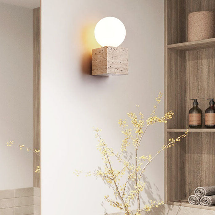Moderne minimalistische runde Kugel quadratischer Stein Glas 1-Licht Wandleuchte Lampe 