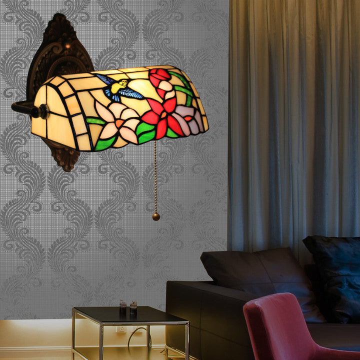 Applique murale traditionnelle Tiffany demi-cylindre en alliage de zinc et fer avec verre teinté 1 lumière pour salon 