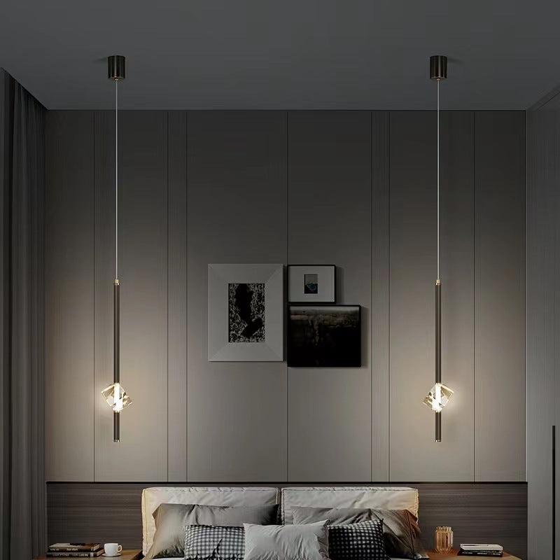 Zeitgenössische Luxus Messing Streifen Blendend Kristall Stein LED Pendelleuchte Für Wohnzimmer 