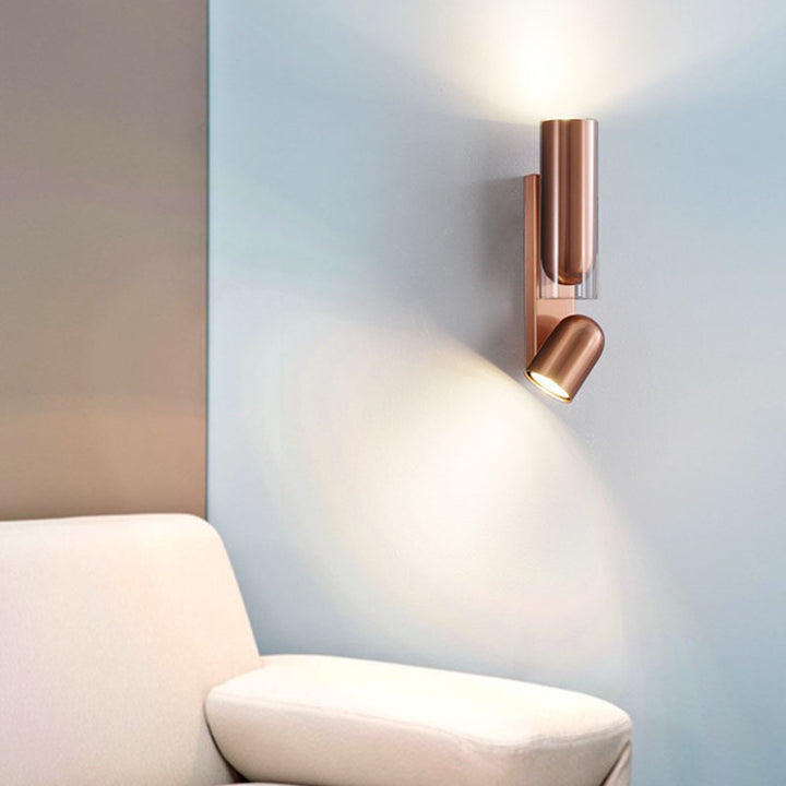 Lampe murale à deux lumières en verre et métal cylindrique rotatif moderne minimaliste pour chambre 