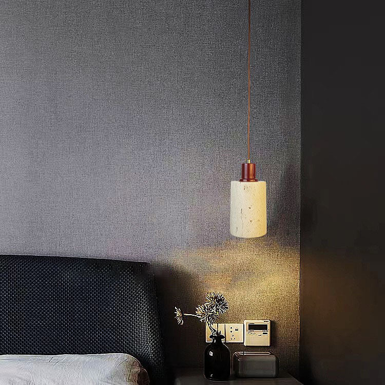 Lámpara colgante de 1 luz de travertino amarillo cilíndrico tradicional japonés para dormitorio 