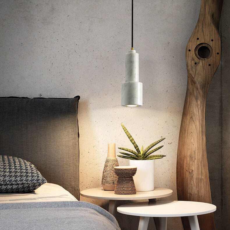 Nordic Light Luxus Messing Marmor Zylinder 1-Licht Pendelleuchte 