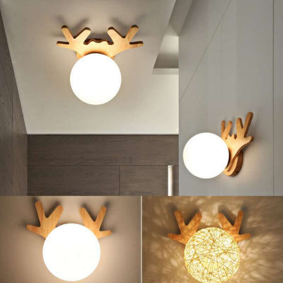 Modern Minimalist Antler Ball Log Crystal Glass 1-Light Flush Mount Ceiling Light