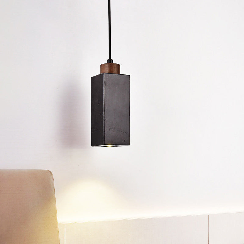 Lámpara colgante moderna minimalista rectangular de madera maciza y mármol de 1 luz para dormitorio 