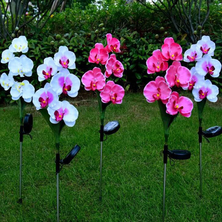 Solar Modern Silk Ground Plug Simulation Phalaenopsis LED Outdoor Light