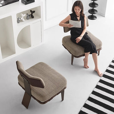 Coussin rectangulaire de luxe moderne en coton et lin avec cuir de selle et acier inoxydable Chaise d'accent avec dossier pour salon 