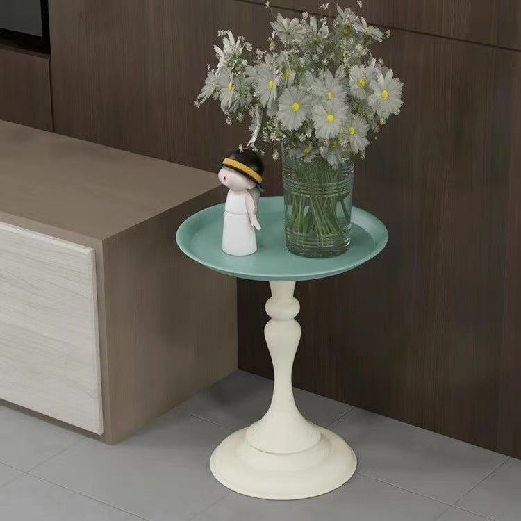 Mesa Auxiliar de Hierro Escandinava Contemporánea Redonda de 1 Pierna para Sala de Estar 