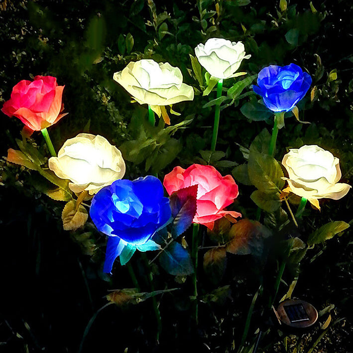 Luz Solar Moderna de Jardín Rosa LED con Enchufe de Tierra para Exteriores 