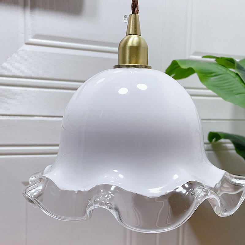 Französische Moderne Minimalistische Florale Messing Glas 1-Licht Pendelleuchte 