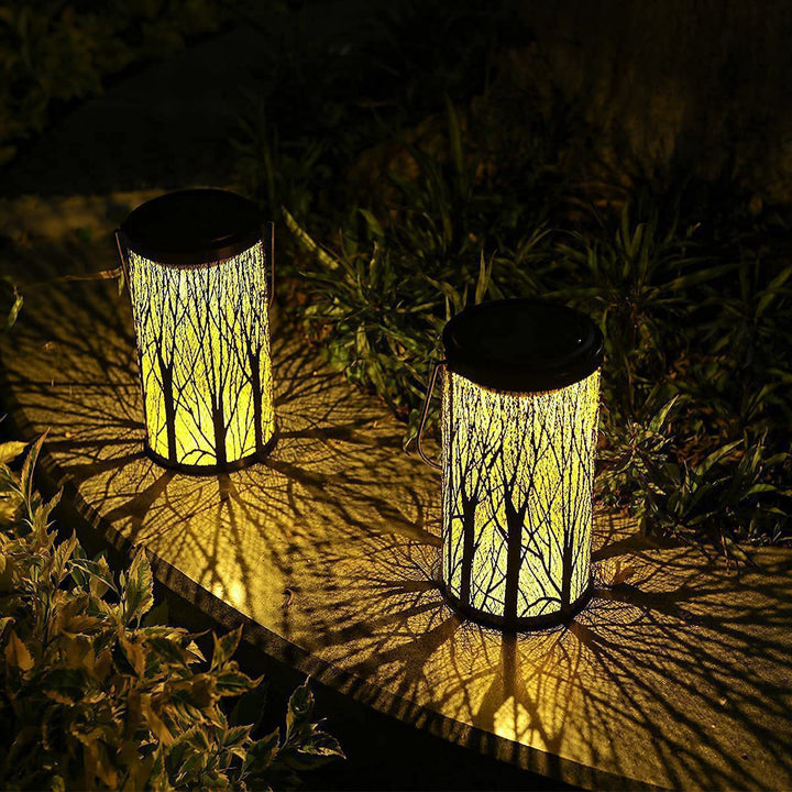 Moderne Art Deco Solarzylinder-Skelettlaterne Eisen LED Außenlandschaftslicht für den Garten 