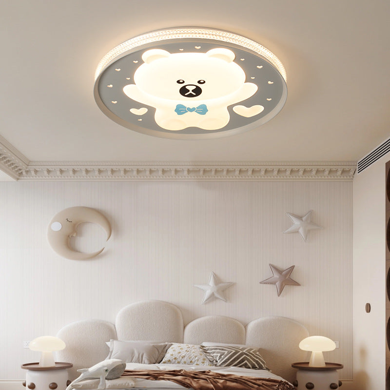 Plafonnier LED Rond Ours en Fer Acrylique pour Chambre d&