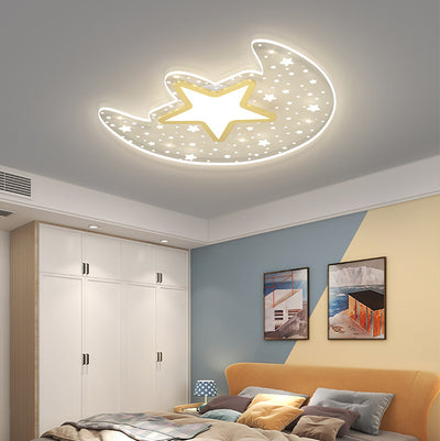 Luz de techo empotrada LED de aluminio acrílico estrella luna creativa contemporánea para dormitorio 