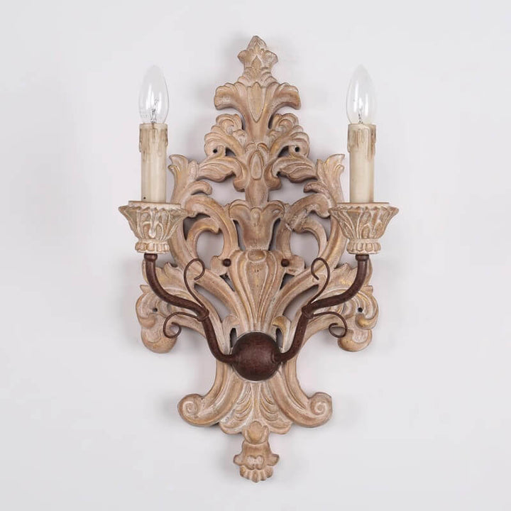 Lampe murale à 2 lumières candélabre à double tête en bois massif nostalgique rural 