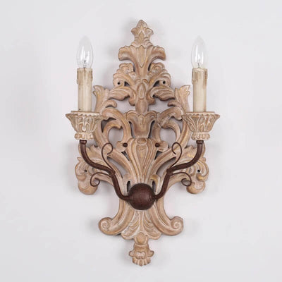 Rural Nostalgic Solid Wood Iron Double Head Candelabra 2-Light Wall Sconce Lamp