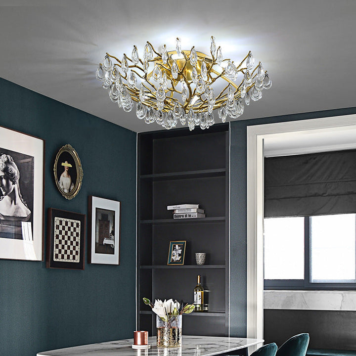 Moderne Luxus Halbrunde Dendritischen Eisen Kristall 10/12 Licht Semi-Flush Mount Deckenleuchte Für Wohnzimmer 