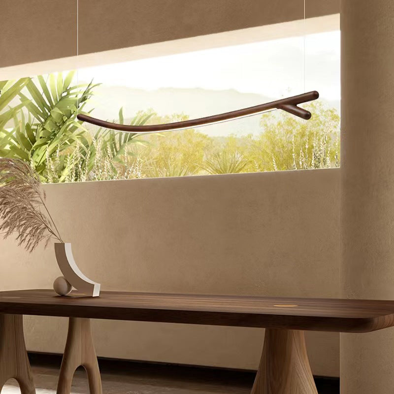 Traditionelle chinesische Streifen-Zweig-Massivholz-Silikon-LED-Insel-Licht-Pendelleuchte für Schlafzimmer 