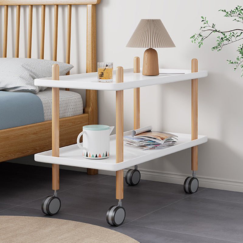 Table basse moderne minimaliste carrée en PP avec plateau en bois massif et métal à 2 étagères pour salon 