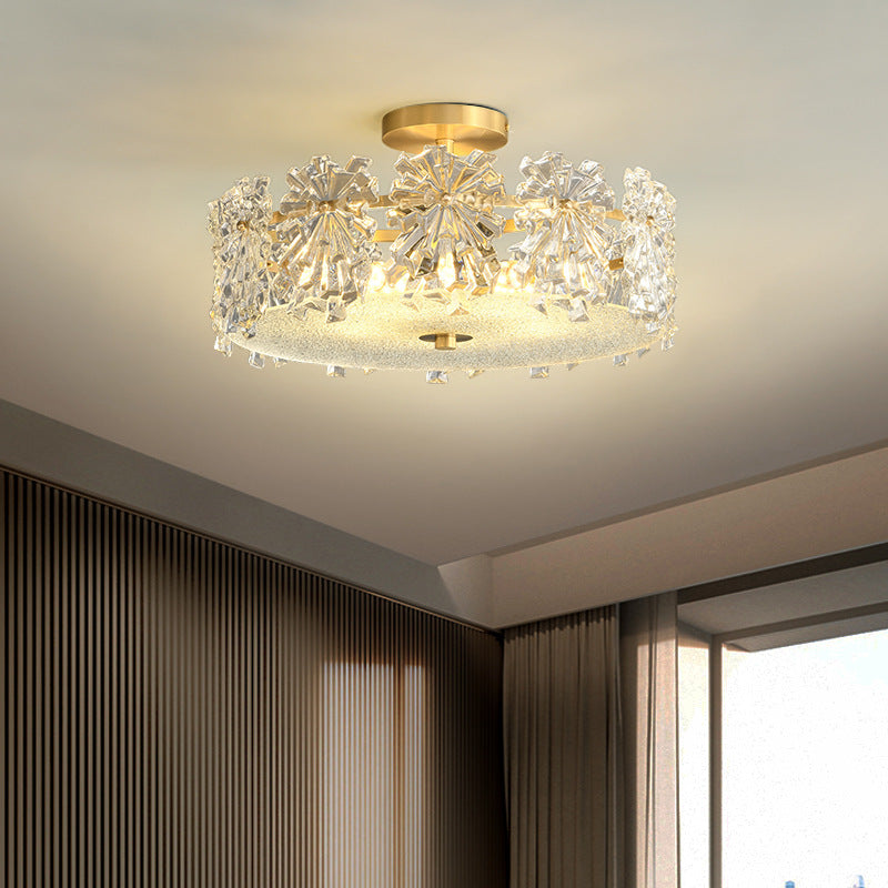 Plafonnier moderne minimaliste rond en verre et cuivre 4/6 pour salon 