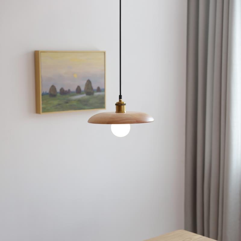 Lámpara Colgante de 1 Luz de Madera Original con Disco Metálico Japonés Tradicional para Sala de Estar 