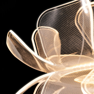Moderne minimalistische runde Blume klares Metall Acryl LED Insel Licht Kronleuchter für Esszimmer 