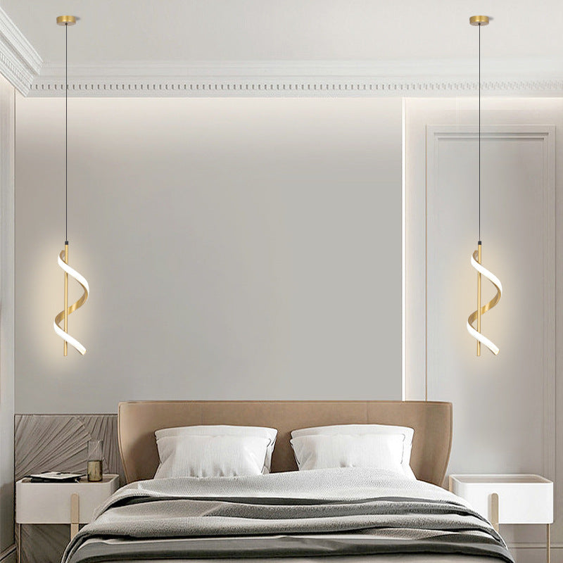 Suspension LED moderne minimaliste en forme de cylindre en spirale en fer et silicone pour chambre 