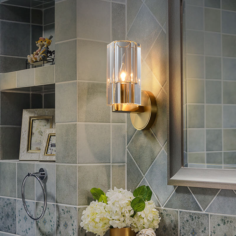 Lampe murale moderne de luxe léger en cristal cylindrique en cuivre à 1 lumière 