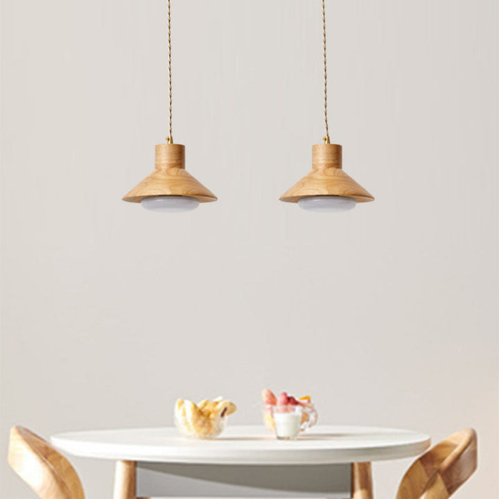 Traditionelle japanische runde Pendelleuchte aus Holz und Glas mit 1 Licht für Wohnzimmer 