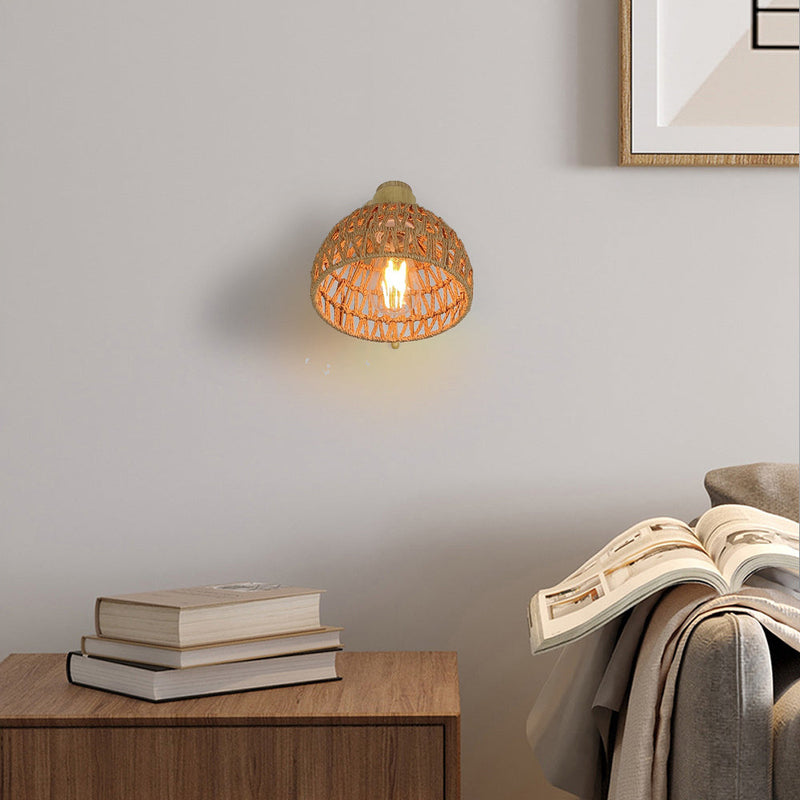 Traditionelle Bauernhaus Papier Rattan Weben Aushöhlen Kuppel 1-Licht Wand Leuchte Lampe Für Schlafzimmer 