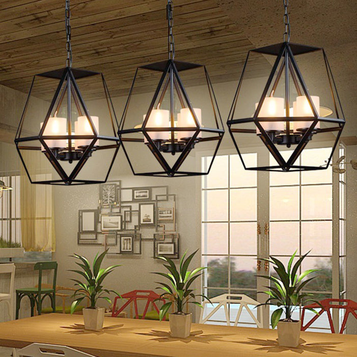 Chandelier contemporain en fer trapézoïdal quadrilatéral industriel 3/4 lumières pour salon 
