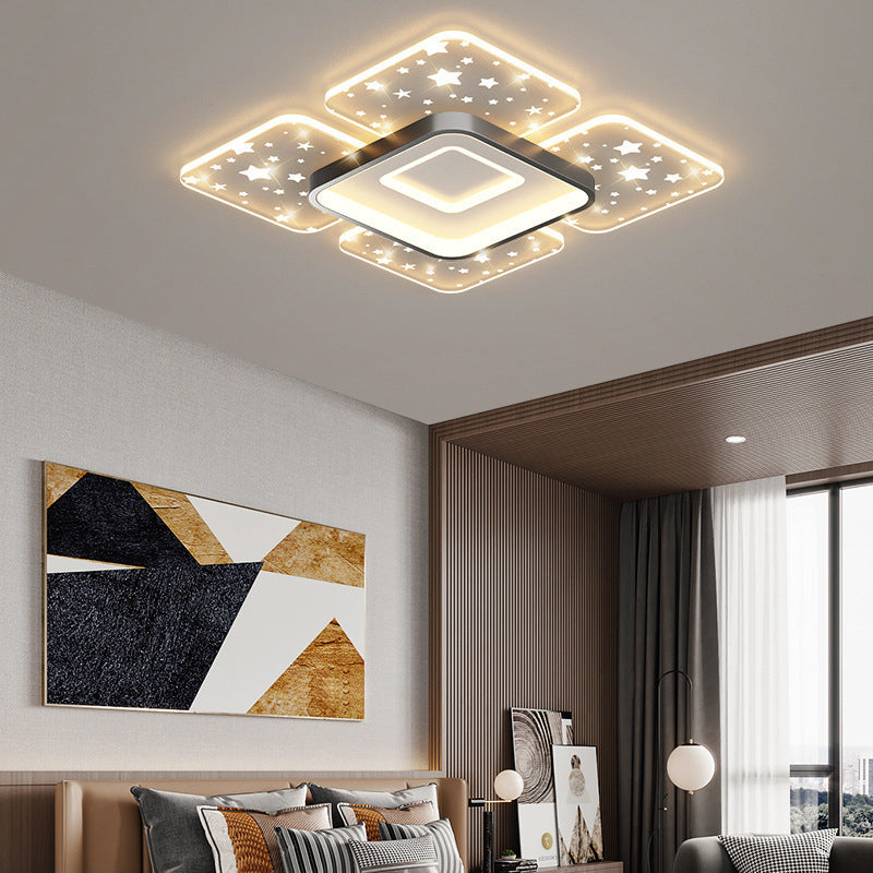 Lustre de plafond à montage affleurant en acrylique LED carré rectangulaire nordique contemporain pour salon 