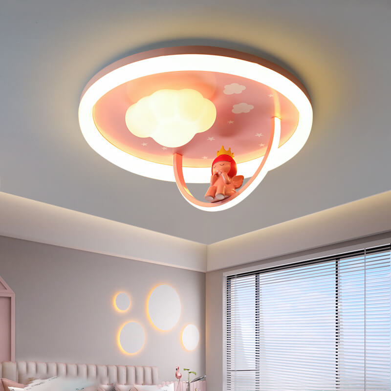 Contemporary Creative Kids Cloud Round Resin Iron Acrylic LED Flush Mount Ceiling Light For Bedroom