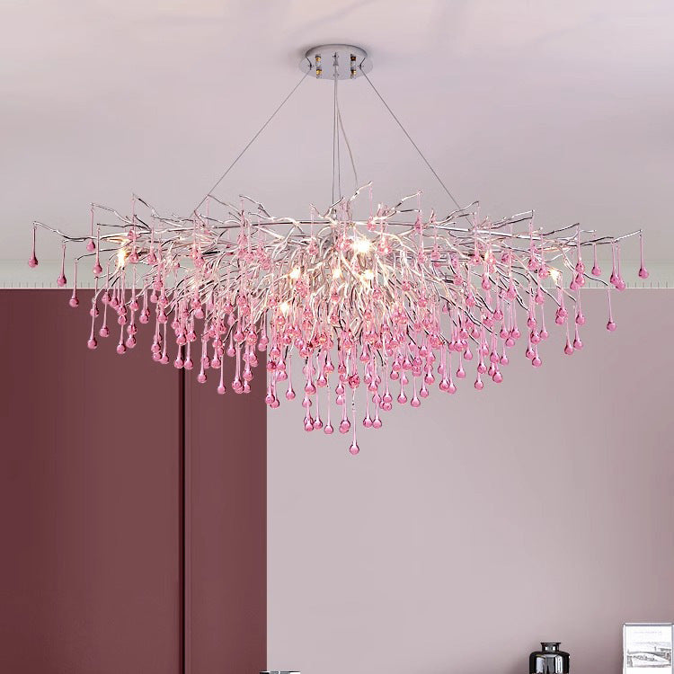 Moderne Luxus Kristall Glas Aluminium Zweig Wasser Tropfen 6/8/10/14 Kronleuchter Für Esszimmer 