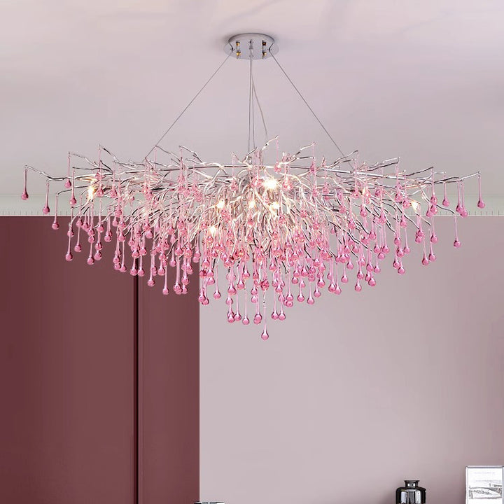Lustre moderne en verre cristal de luxe avec branches en aluminium et gouttes d'eau 6/8/10/14 pour salle à manger 