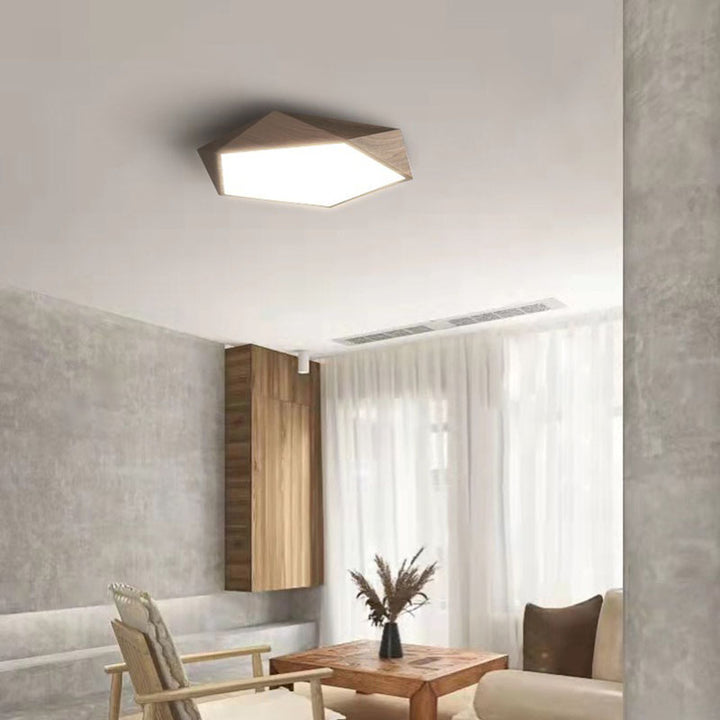 Plafonnier LED en fer pentagonal irrégulier nordique contemporain en PVC pour chambre à coucher 