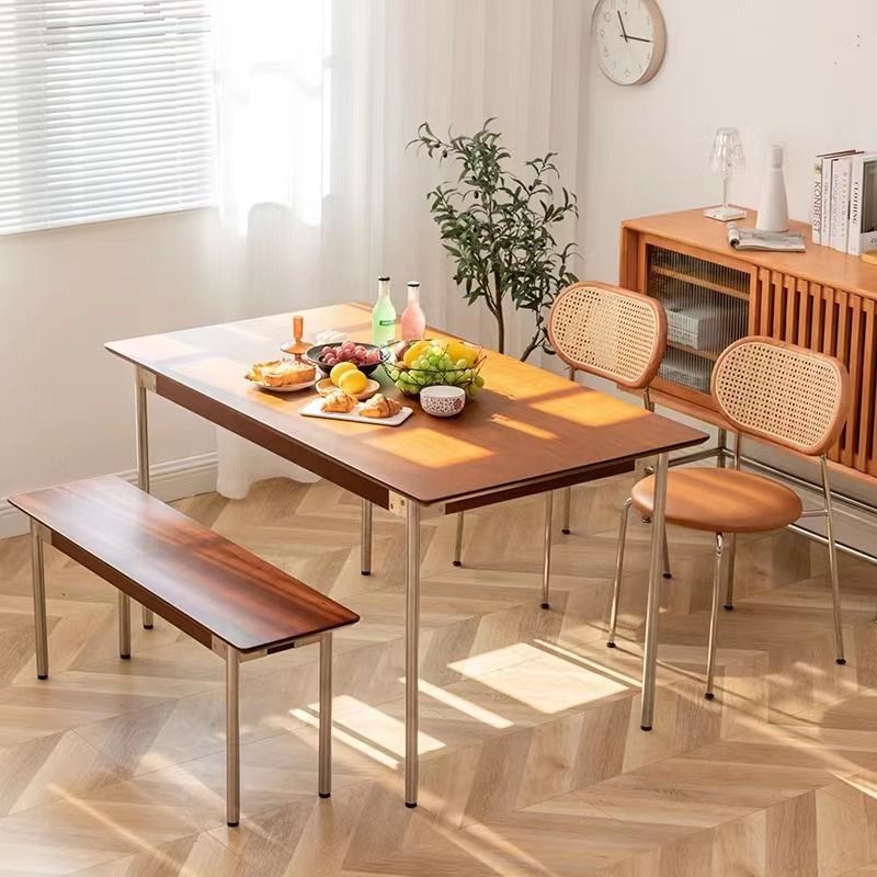 Contemporary Vintage Round Rectangular Rubberwood Plywood Iron Faux Leather PE Rattan Dining Chair Backrest For Dining Room