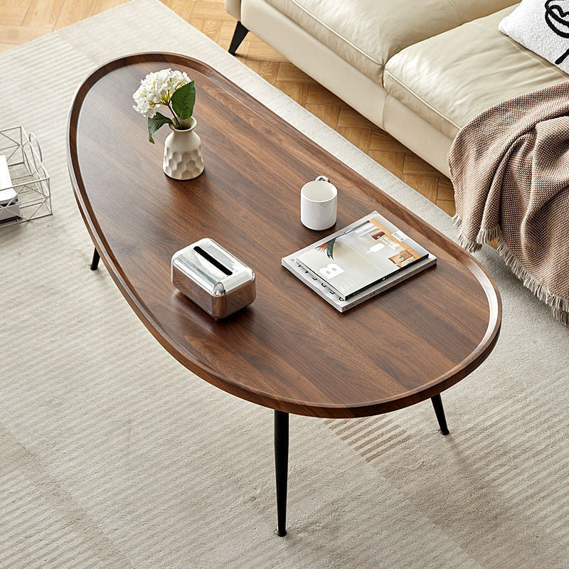 Mesa de café de hierro con forma ovalada y densidad de mango escandinava contemporánea de 4 patas para sala de estar 